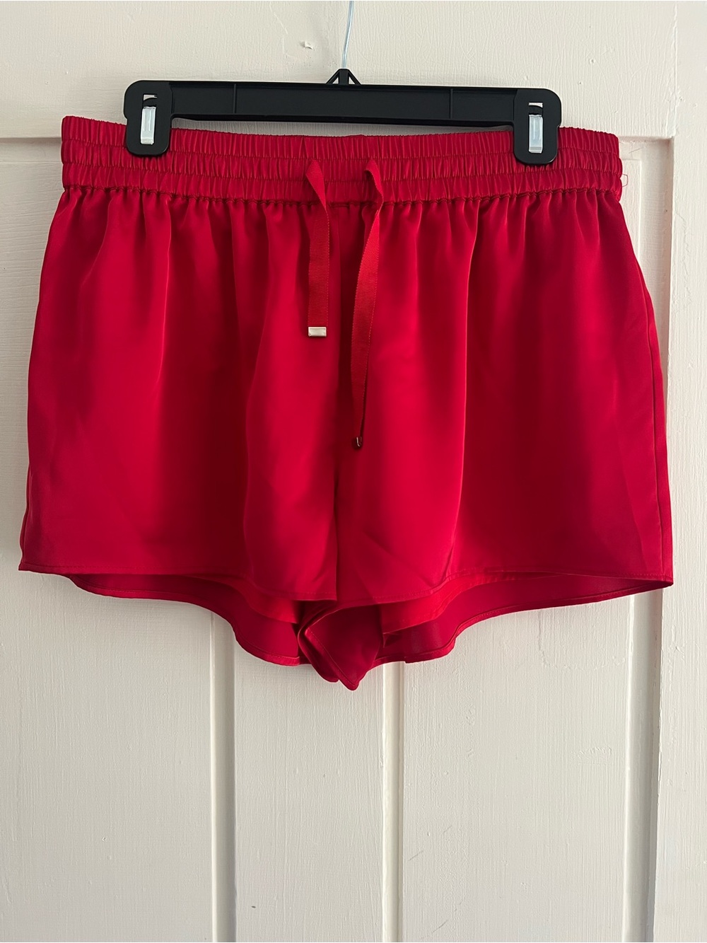 Women's Red Silk Lounge Shorts with Elastic Waist and Drawstring